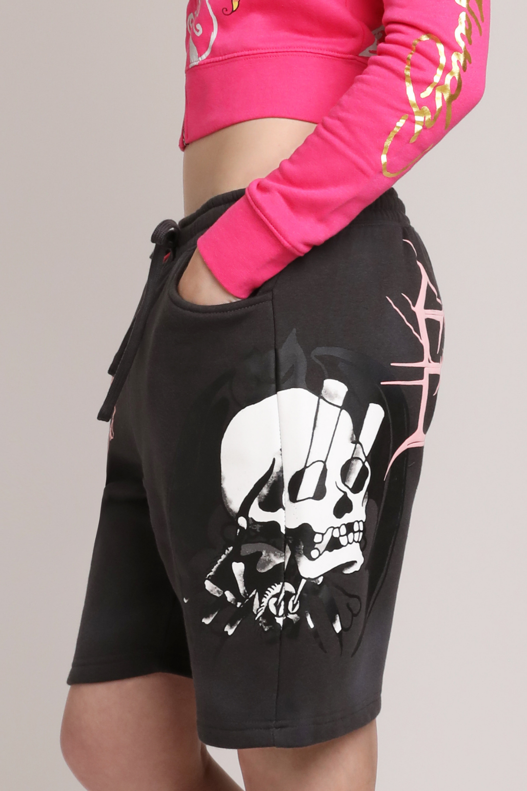 edhardyoriginals S / MINERAL GREY Spider Skull Fleece Shorts