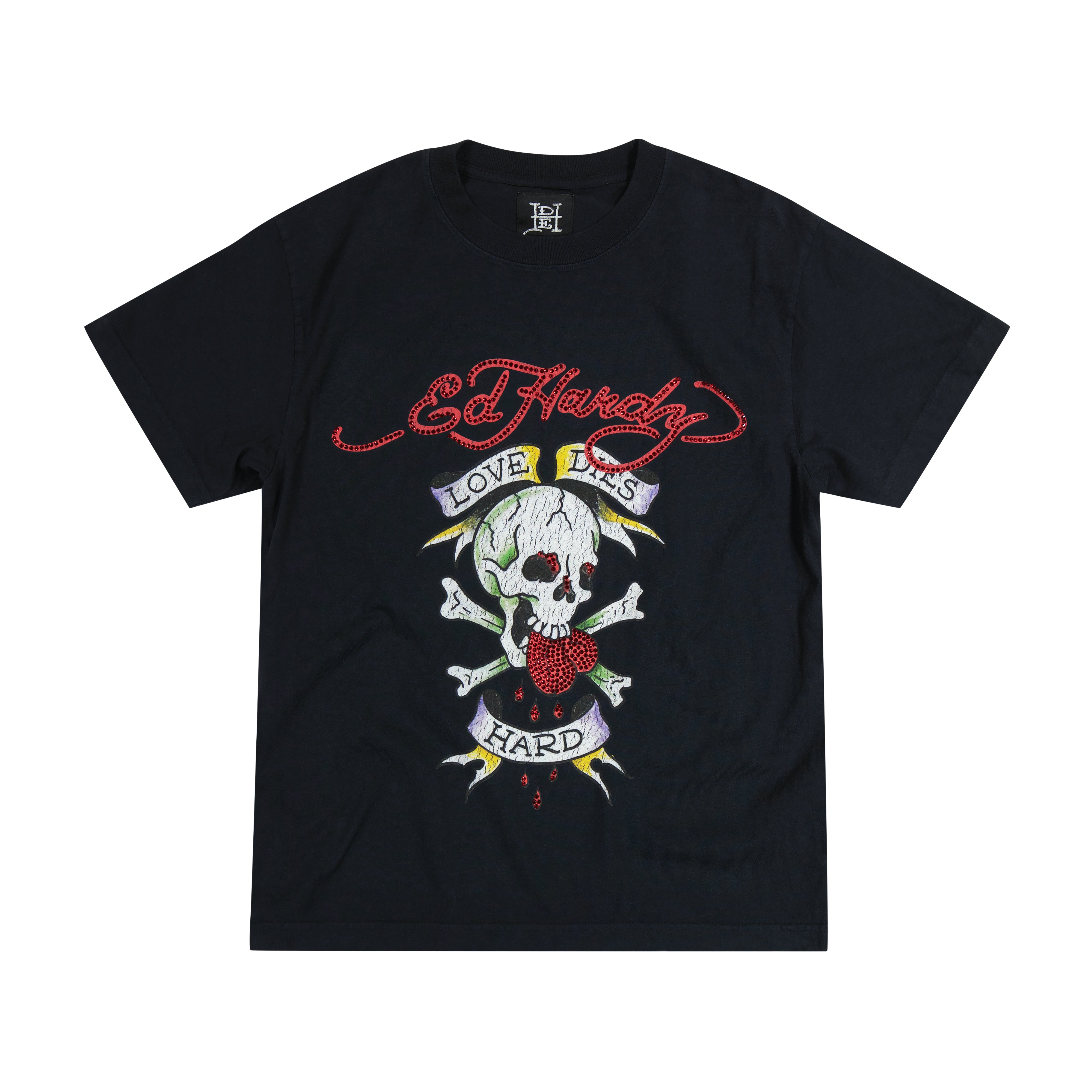 edhardyoriginals S / BLACK Limited Edition - Rhinestone Love Dies Hard Skull Tee