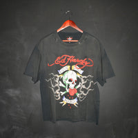 edhardyoriginals S / SUNFADE BLACK Skull Flame Cropped Mens Boxy Tee