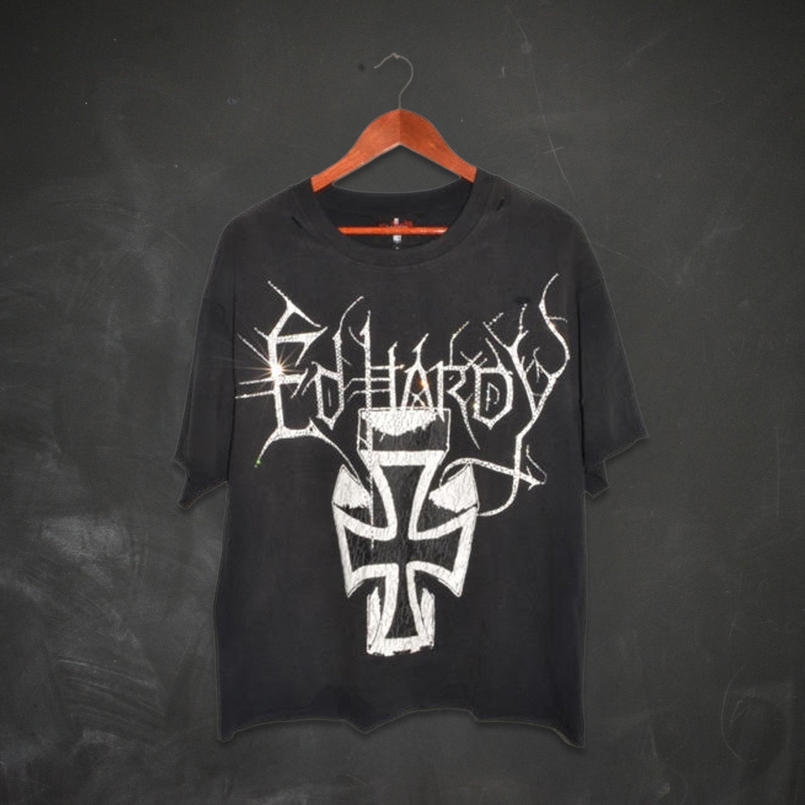 edhardyoriginals S / VTG BLACK Cross Cropped Mens Boxy Tee