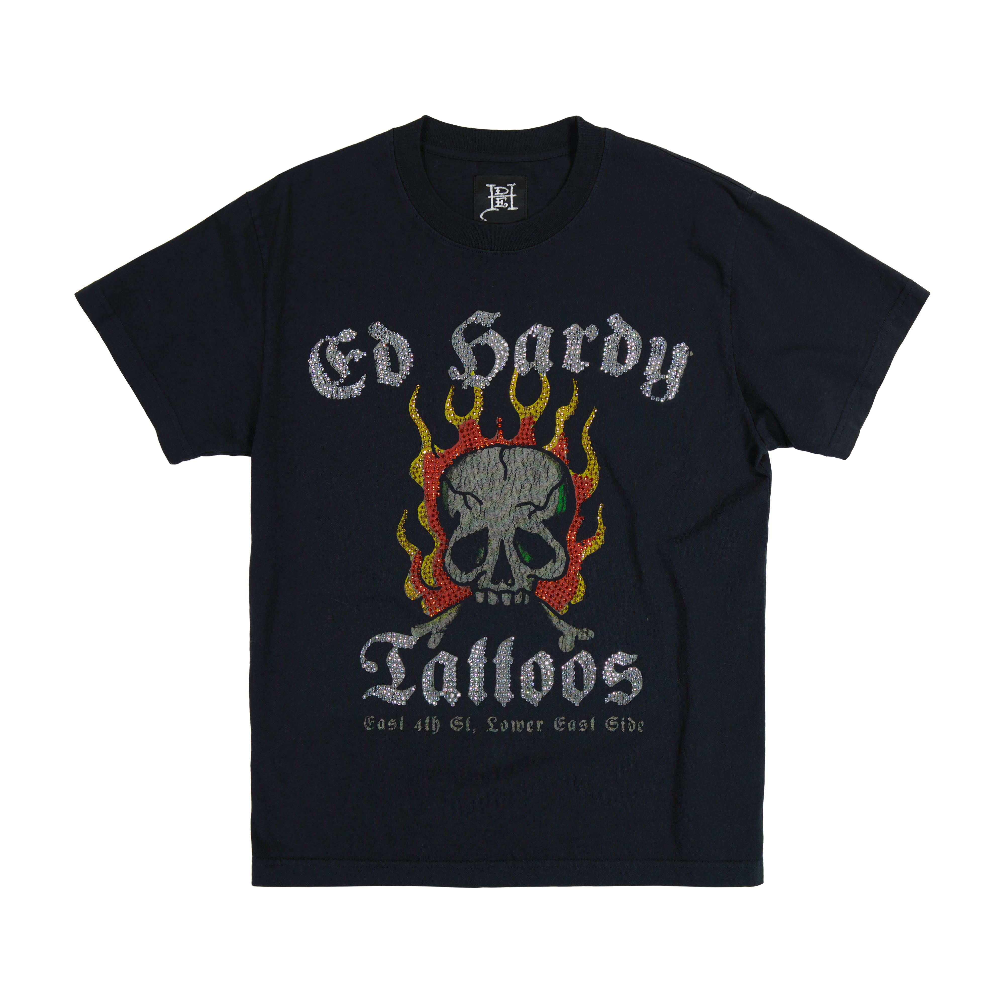 edhardyoriginals S / BLACK Limited Edition - Rhinestone Flame Skull Tee