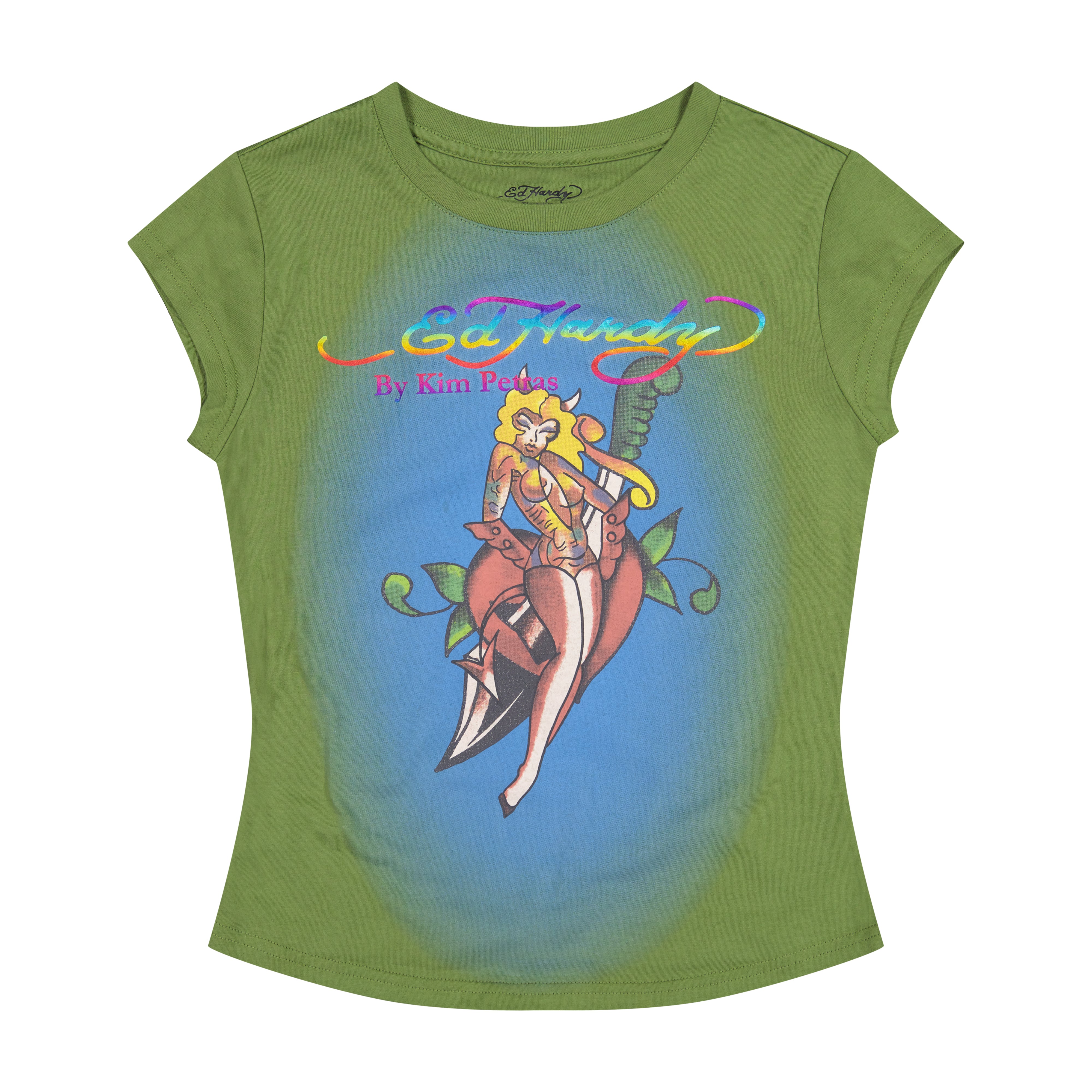 edhardyoriginals S / Army Green Dagger Girl Cap Sleeve Tee