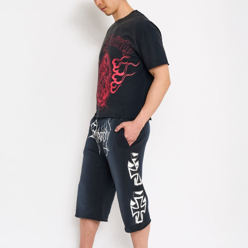 Crosses Puff Print Long Fleece Shorts