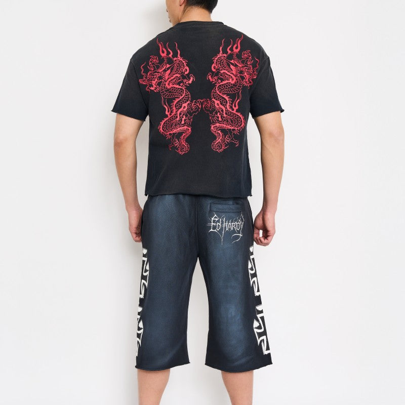 Crosses Puff Print Long Fleece Shorts