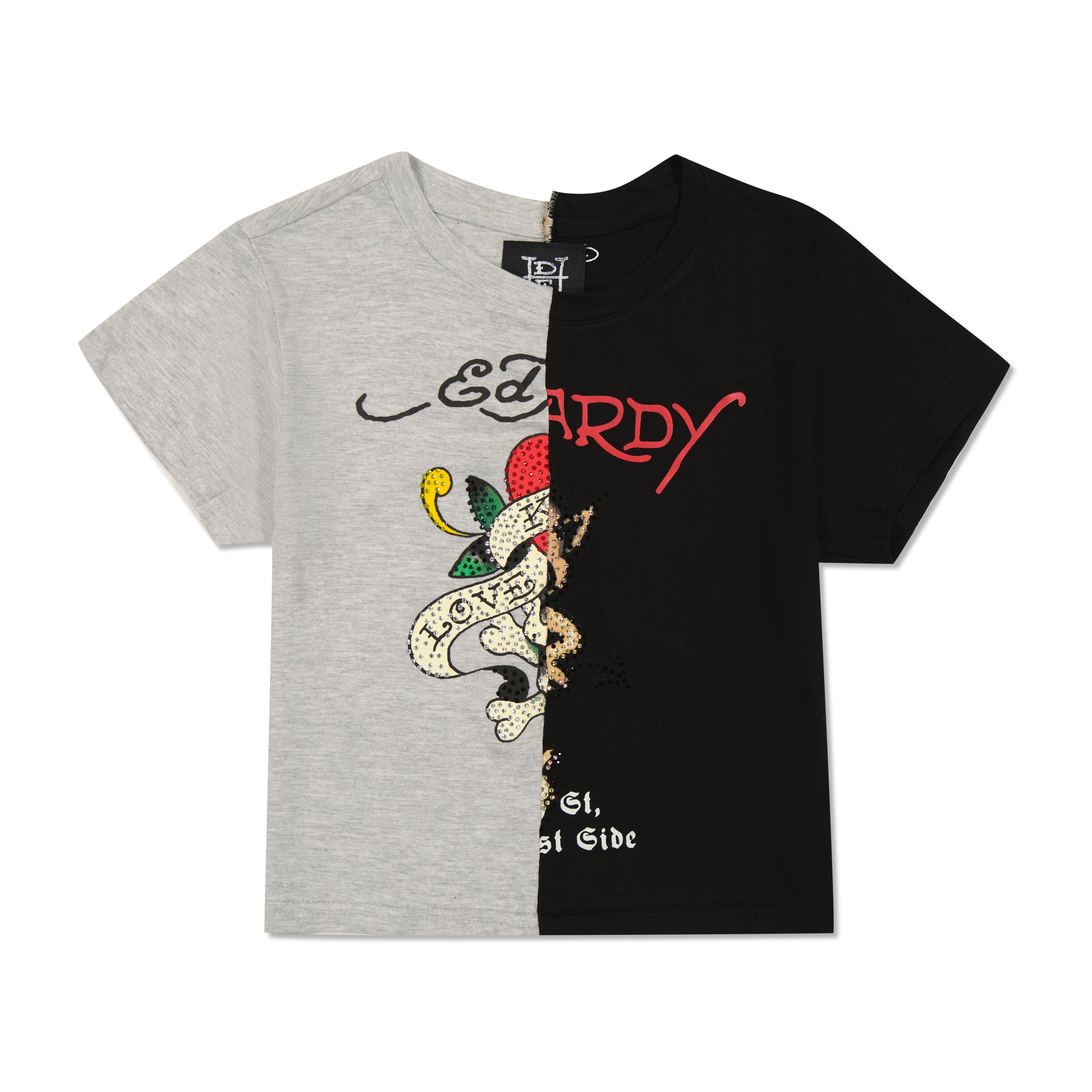 One of a Kind Split Baby Tee - Grey/Black