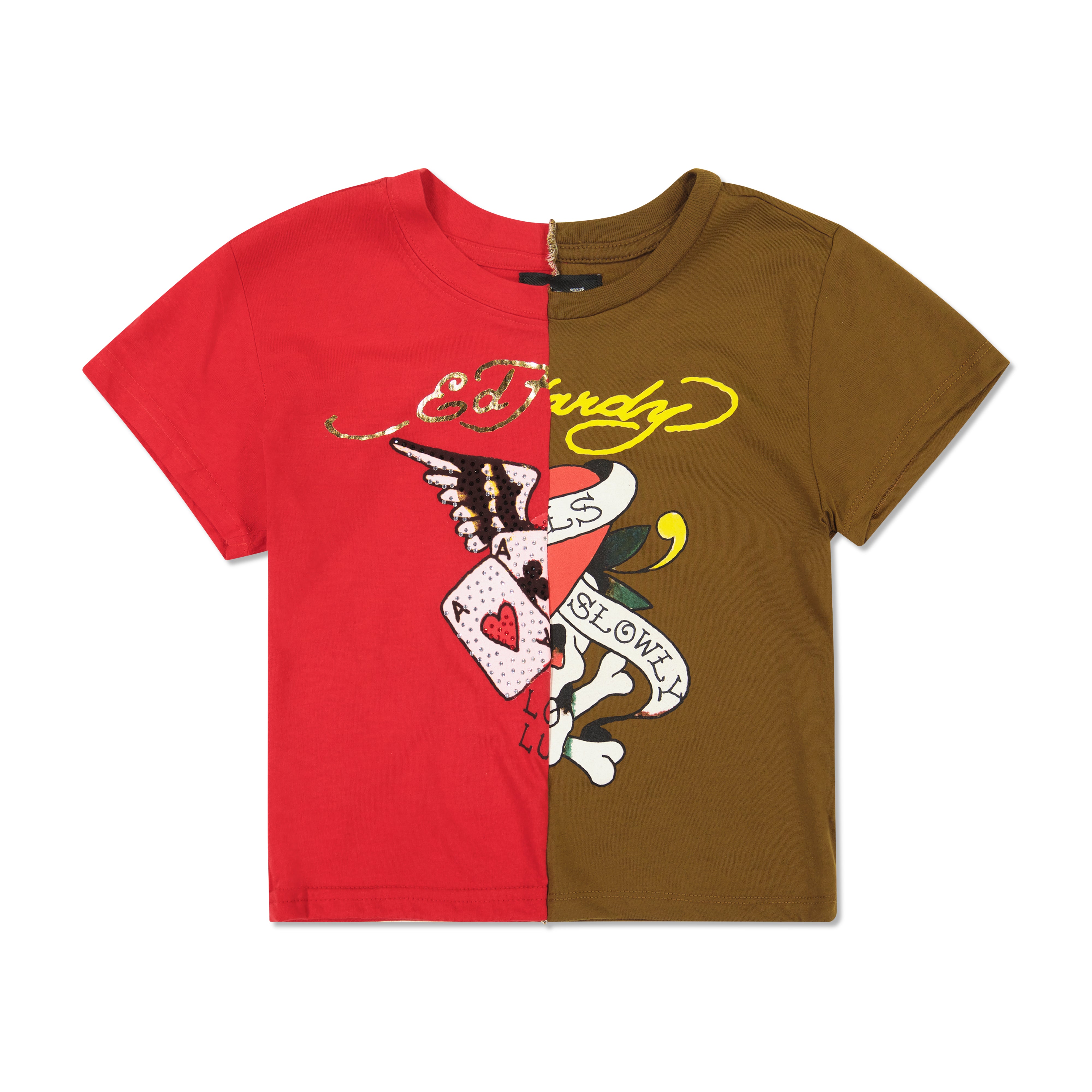 edhardyoriginals M / RED / BROWN One of a Kind Split Baby Tee - Red/Brown