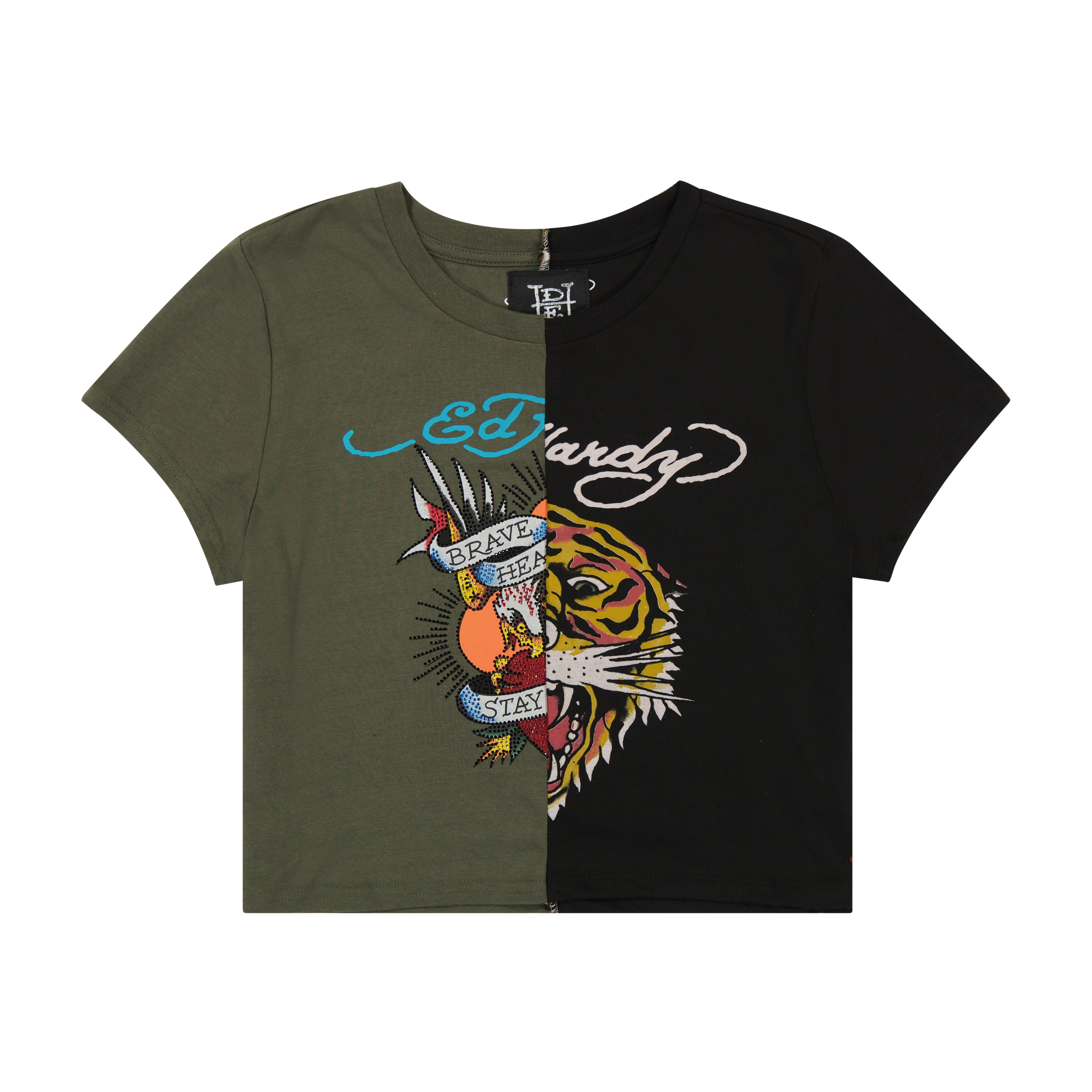 edhardyoriginals XL / OLIVE / BLACK One of a Kind Split Baby Tee - Olive/Black