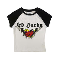 edhardyoriginals XS / BLACK & WHITE Heart Wings Raglan Tee