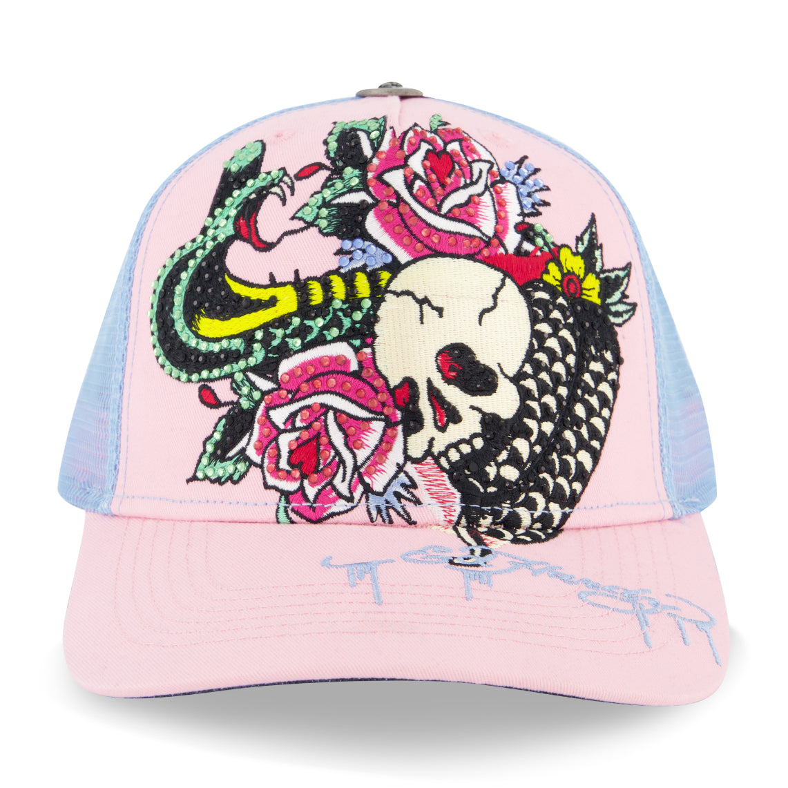 edhardyoriginals Pink Embroidered Rhinestone Cobra
