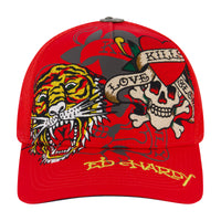 edhardyoriginals OS / RED Tiger Skull Trucker Hat - Red