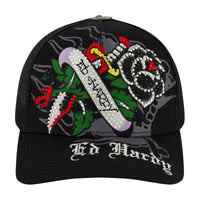 edhardyoriginals OS / BLACK Black Rose Rhinestone Trucker Hat