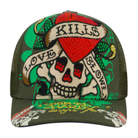 LKS Skull Rhinestone Trucker Hat - Olive