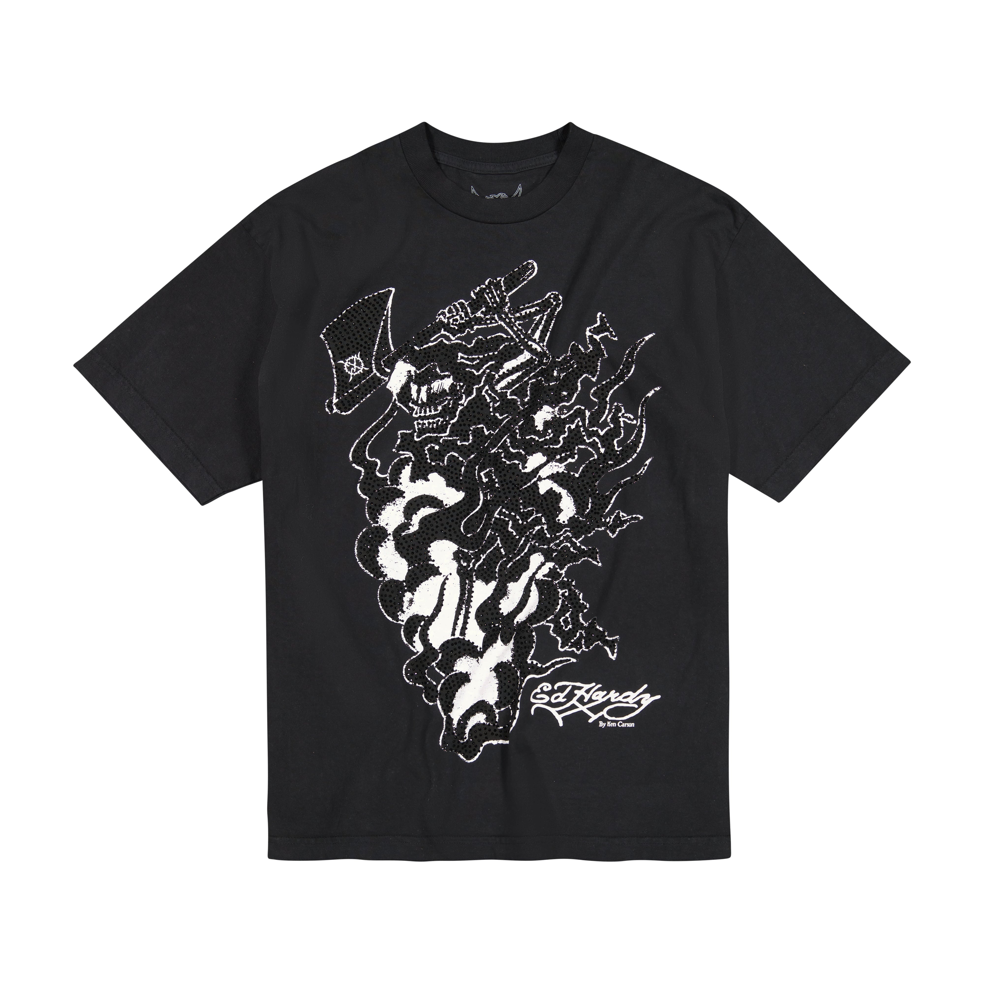 edhardyoriginals S / Black Axe Skull Mens Rhinestone Ss Tee