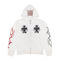 edhardyoriginals S / White Xman Men's Rhinestone Zip Hoodie White