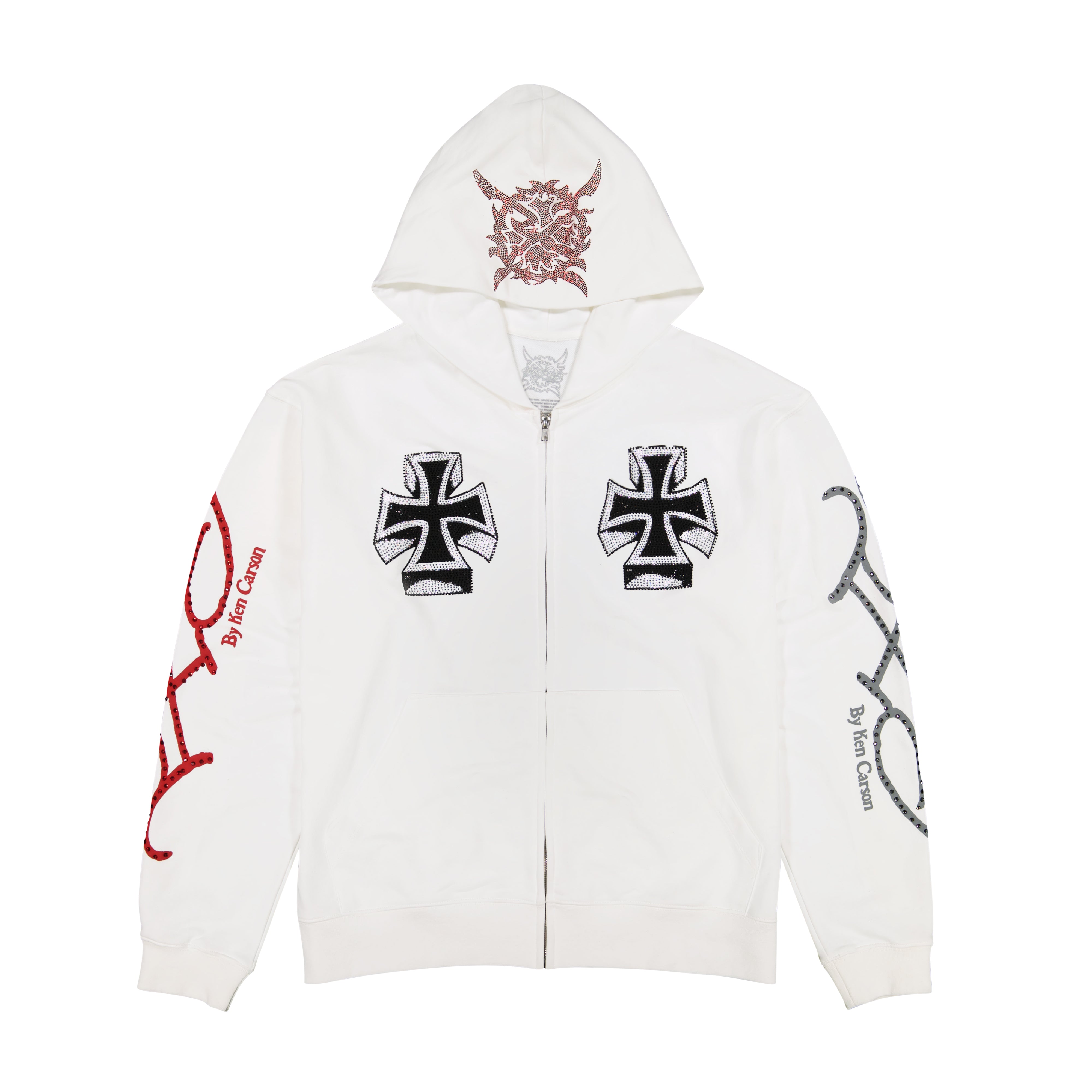edhardyoriginals S / White Xman Men's Rhinestone Zip Hoodie White