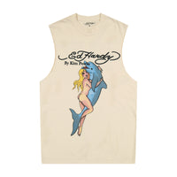 edhardyoriginals S / VTG IVORY Dolphin Girl Cut Off Tee