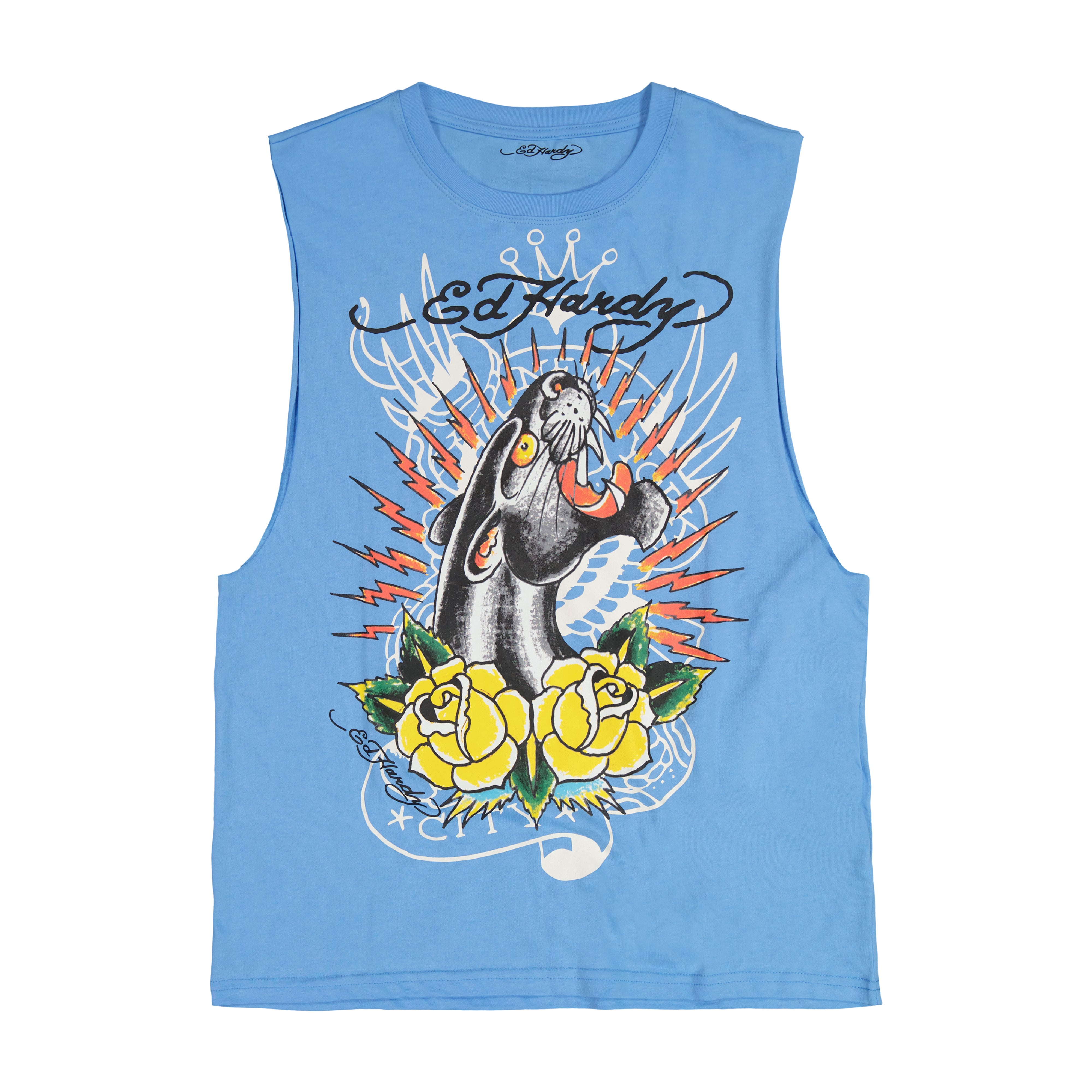 edhardyoriginals S / POWDER BLUE Panther Roses Cut Off Tee