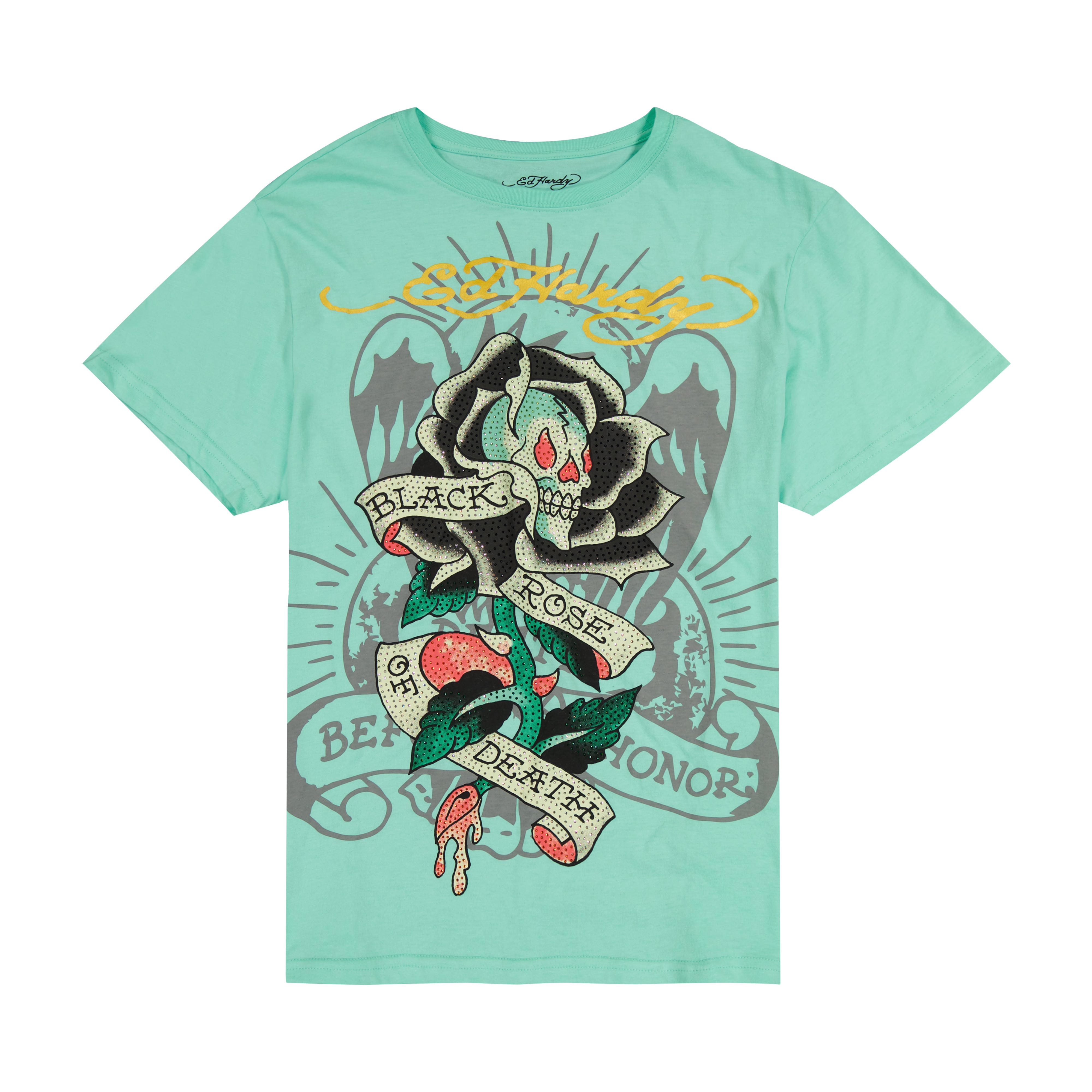 edhardyoriginals S / MINT Black Rose Throwback Rhinestone Tee