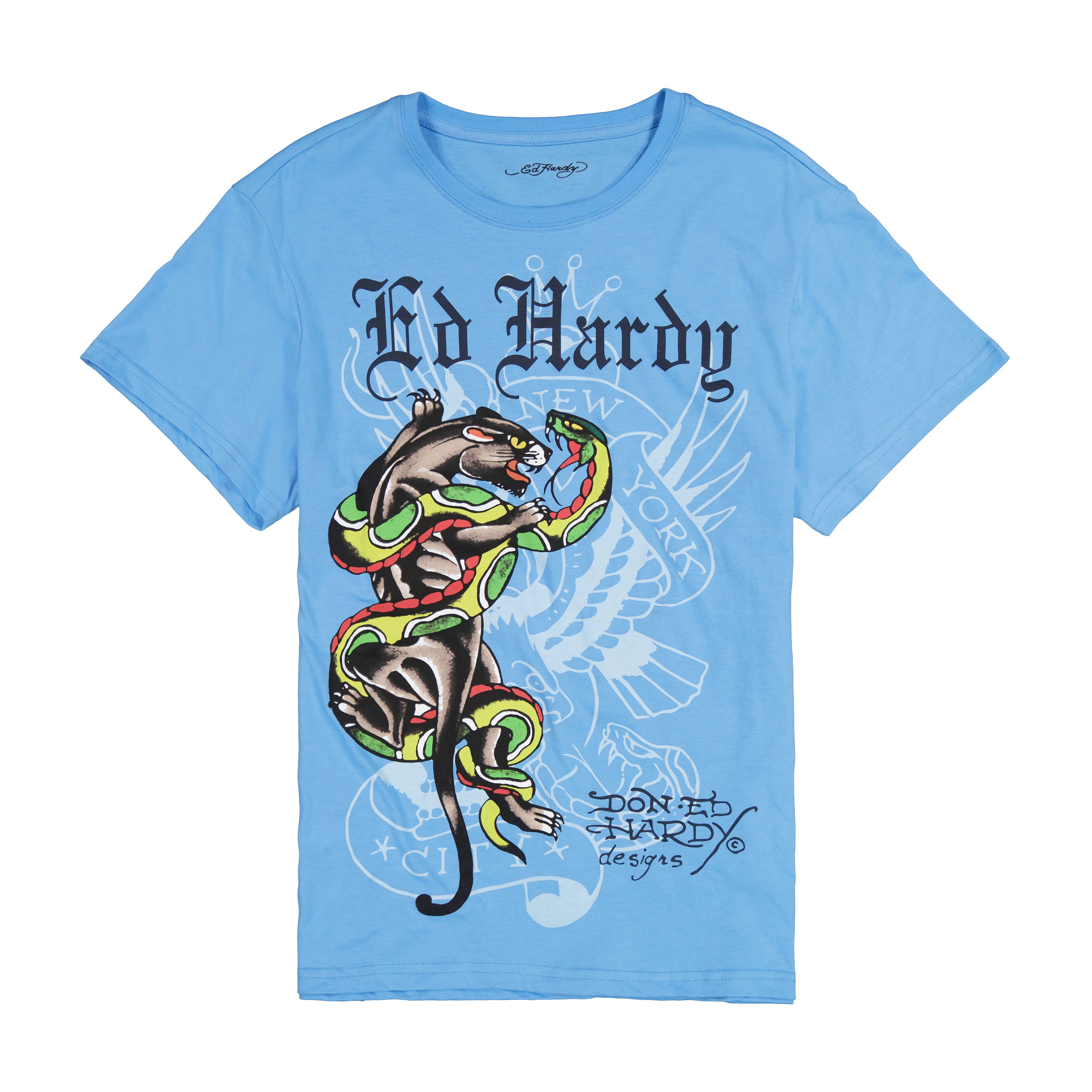 edhardyoriginals S / POWDER BLUE Panther Snake Multi Tattoo Tee