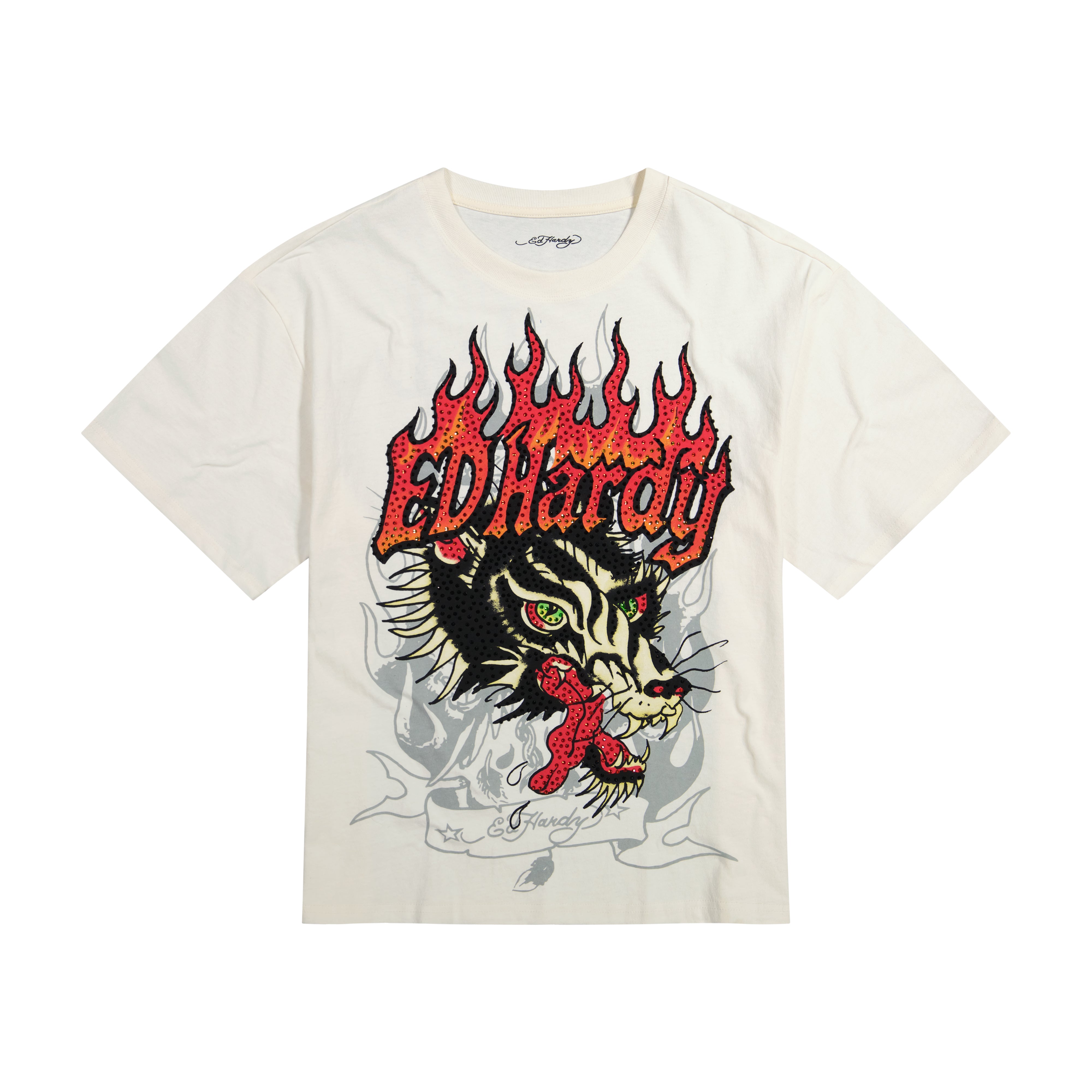 edhardyoriginals S / IVORY Wolf Head Rhinestone Boxy Tee