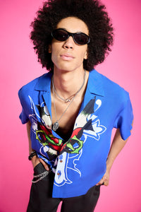 edhardyoriginals S / POP BLUE Cross Snake Boxy Camp Tee