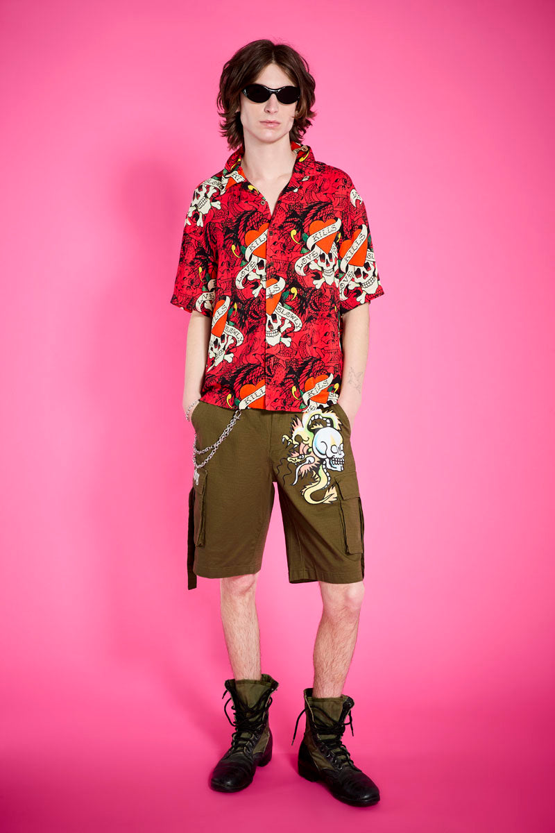 edhardyoriginals S / RED LKS Skull Boxy Camp Shirt