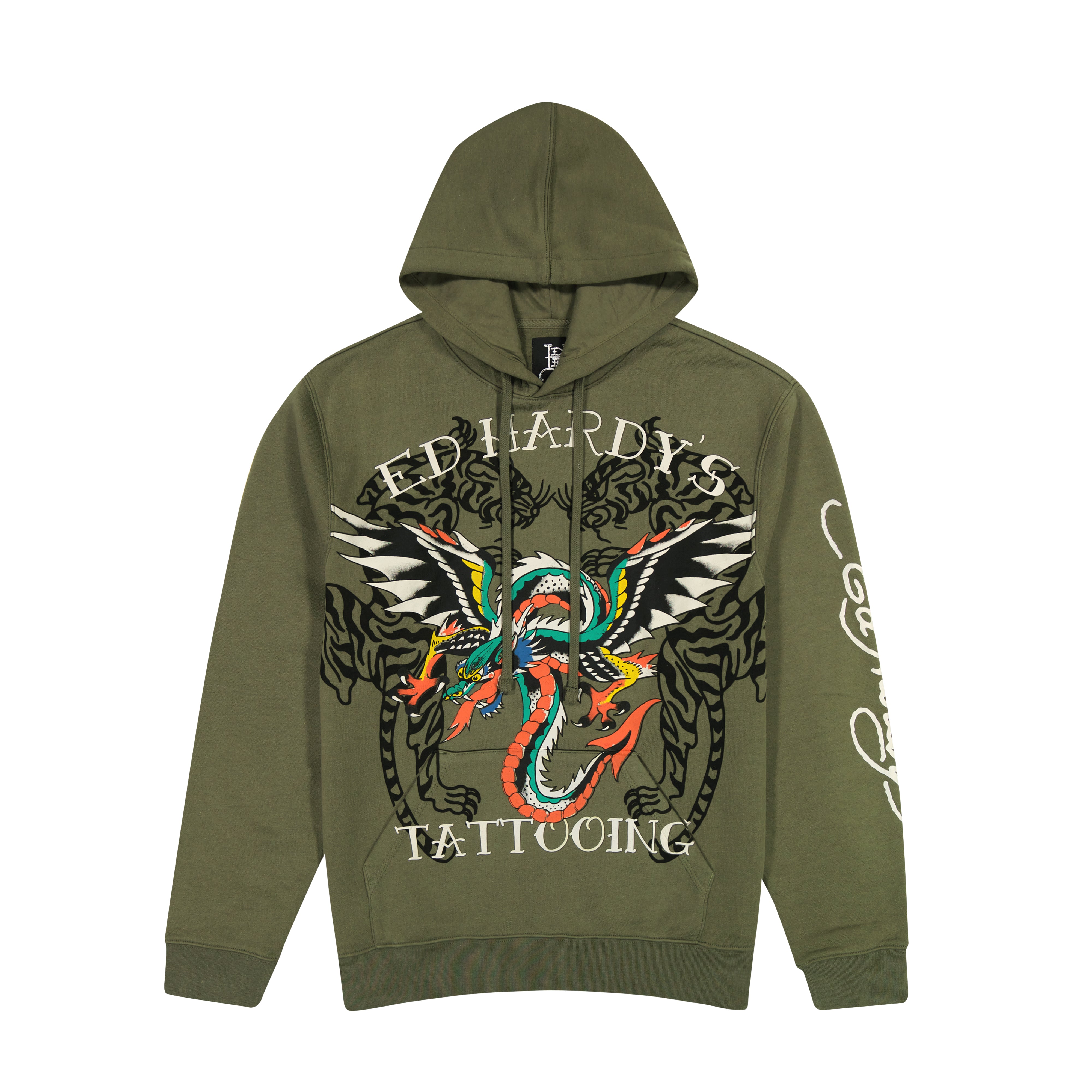 edhardyoriginals S / OLIVE Dragon Wings Olive Pullover Hoodie