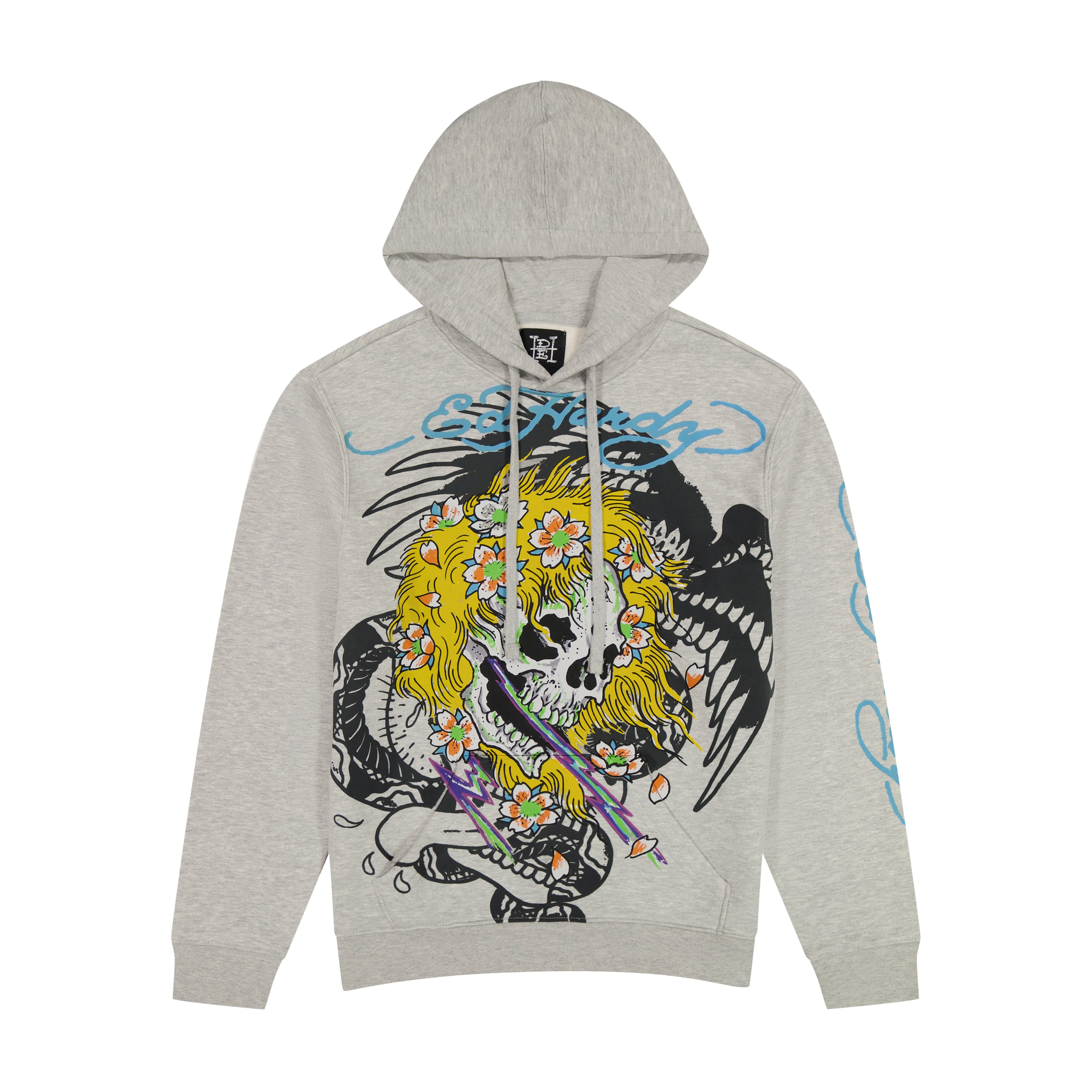 edhardyoriginals S / HEATHER GREY Yellow Hair Skull Heather Grey Pullover Hoodie