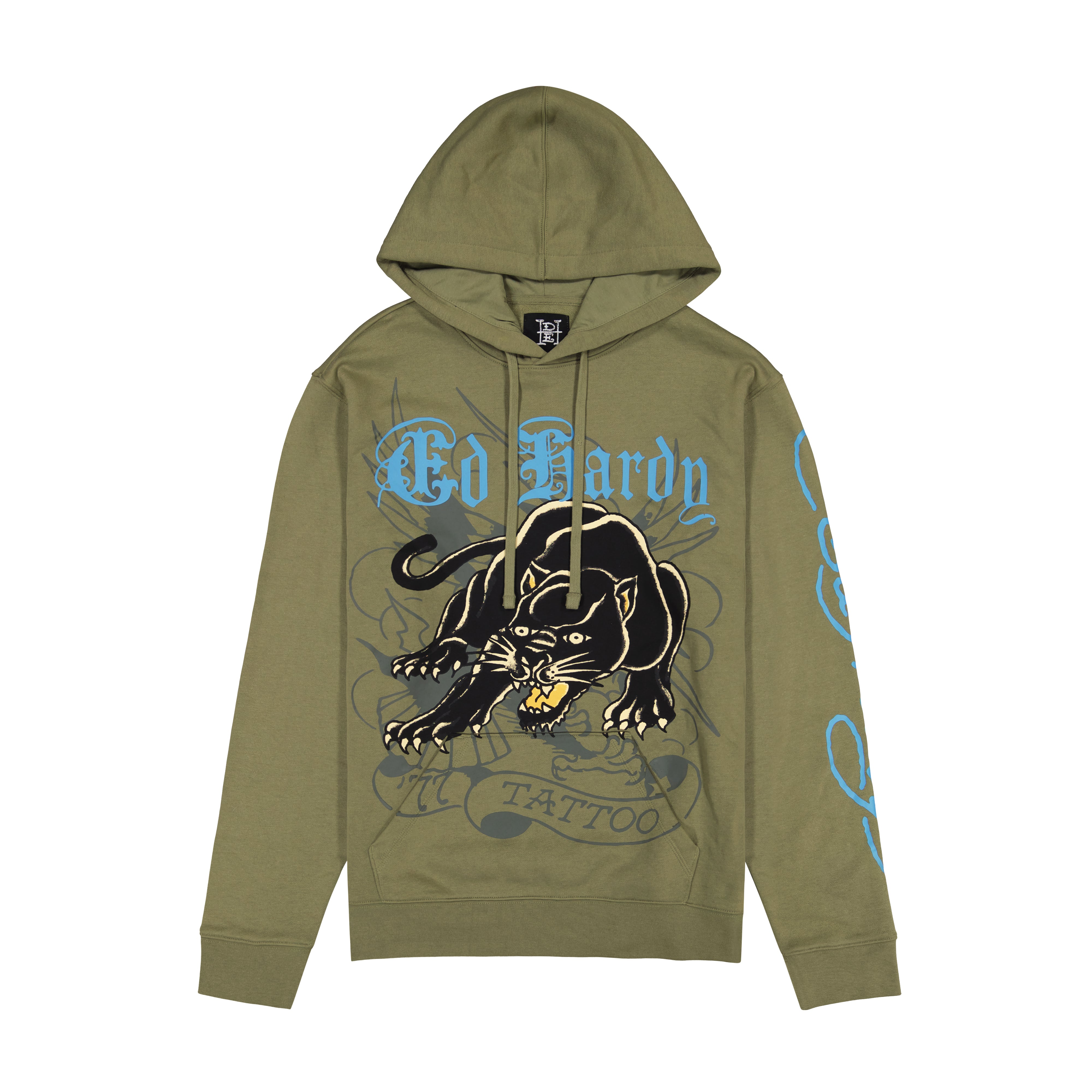 edhardyoriginals S / LT OLIVE Crouching Panther Mens Hoodie