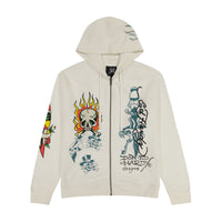 edhardyoriginals S / IVORY Flame Skull Hoodie - Ivory
