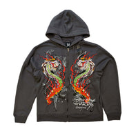edhardyoriginals S / CHARCOAL Dragon Flame Men's Zip Hoodie