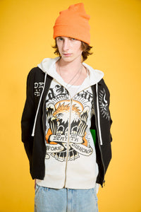 edhardyoriginals S / IVORY Death Before Dishonor Fleece Zip Front Hoodie