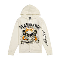edhardyoriginals S / IVORY Death Before Dishonor Fleece Zip Front Hoodie