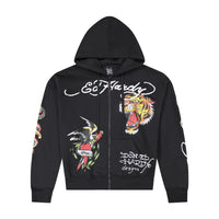 edhardyoriginals S / BLACK Tiger Eagle Boxy Zip Hoodie