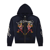 edhardyoriginals S / SUNFADE NAVY Tiger Flame Boxy Zip Hoodie