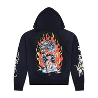 edhardyoriginals S / SUNFADE NAVY Tiger Flame Boxy Zip Hoodie