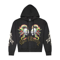 edhardyoriginals S / BLACK Dragon Skulls Boxy Zip Hoodie
