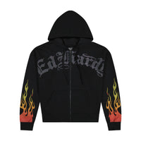 edhardyoriginals S / BLACK Skull Flames Boxy Zip Hoodie