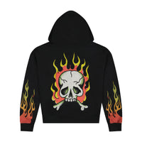edhardyoriginals S / BLACK Skull Flames Boxy Zip Hoodie