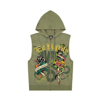 edhardyoriginals S / LT OLIVE Dagger Rose Fleece Cut Off Hoodie