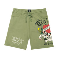 edhardyoriginals S / LT OLIVE LKS Skull Fleece Short