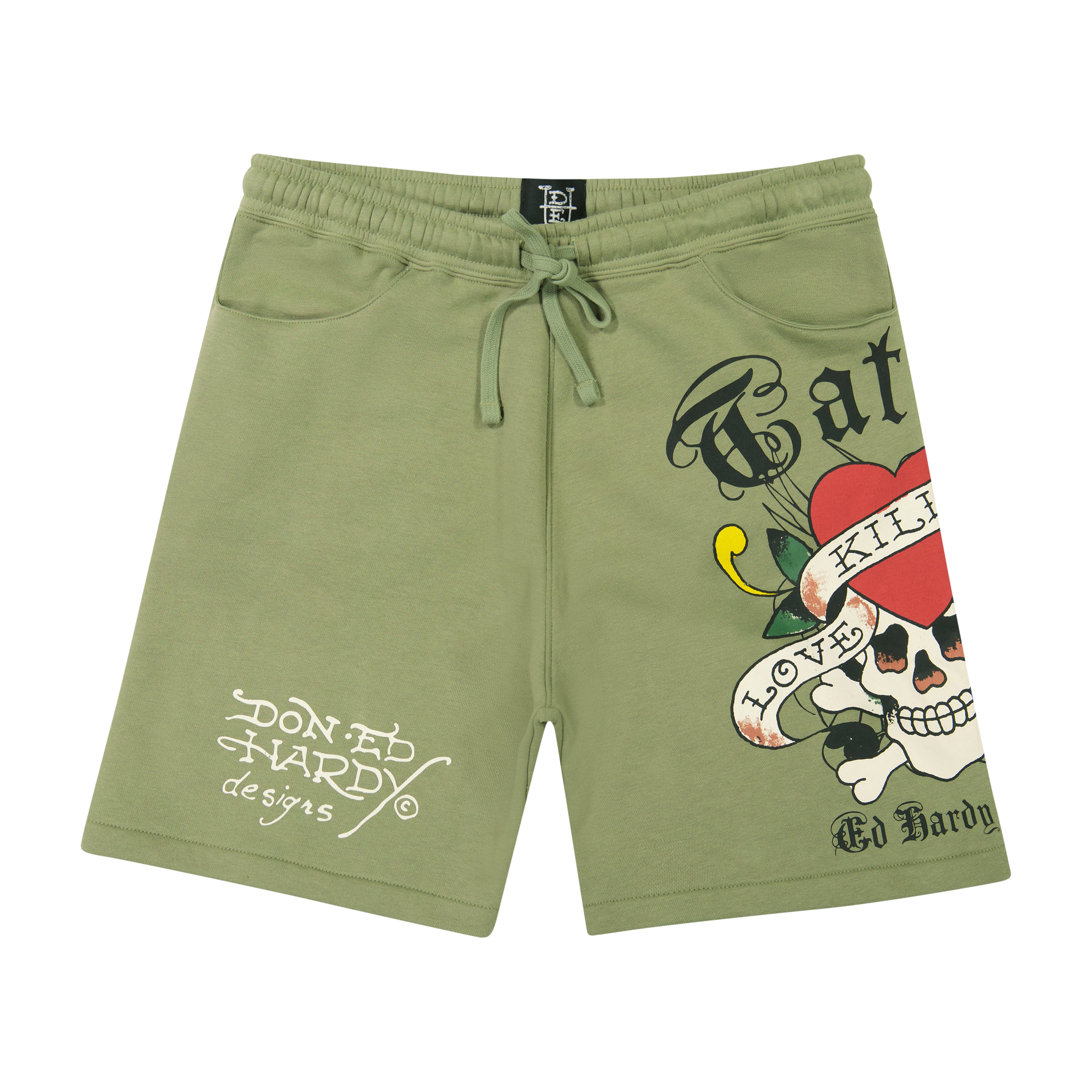 edhardyoriginals S / LT OLIVE LKS Skull Fleece Short
