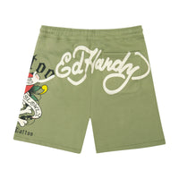 edhardyoriginals S / LT OLIVE LKS Skull Fleece Short
