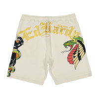 edhardyoriginals S / IVORY Panther Skull Fleece Short - Ivory