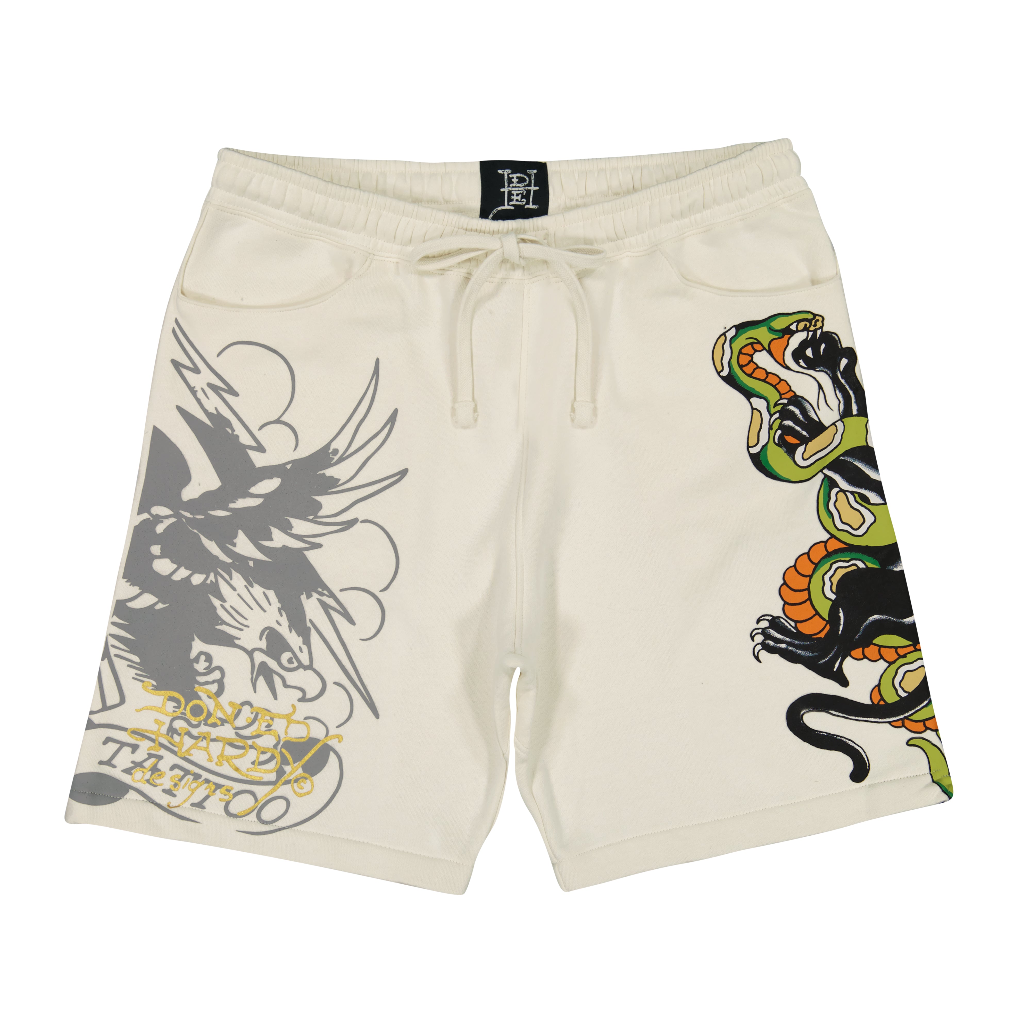 edhardyoriginals S / IVORY Panther Skull Fleece Short - Ivory