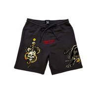 edhardyoriginals S / CHARCOAL Panther Skull Fleece Short - Charcoal