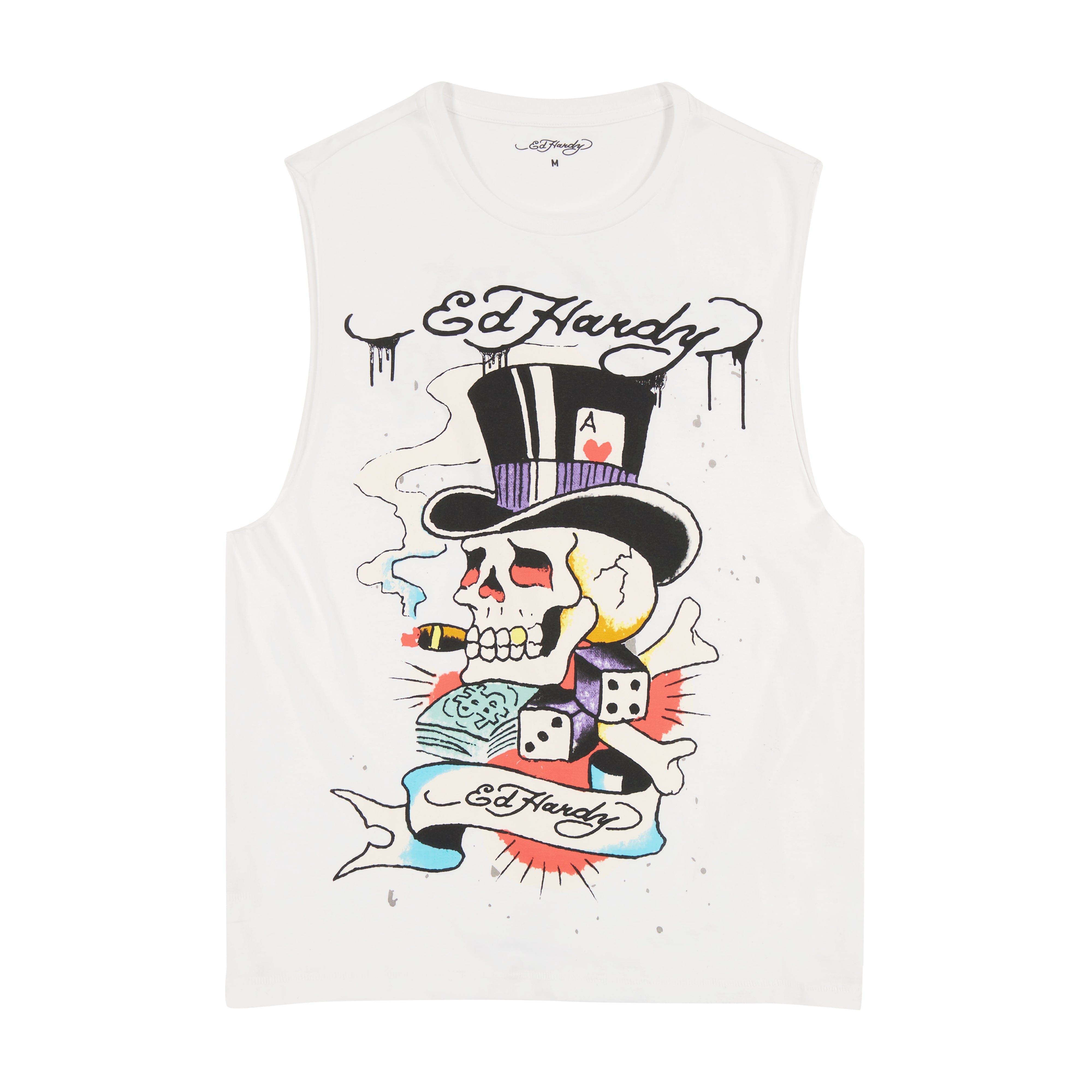 edhardyoriginals S / WHITE Skull Tophat Mens Cutoff Tee
