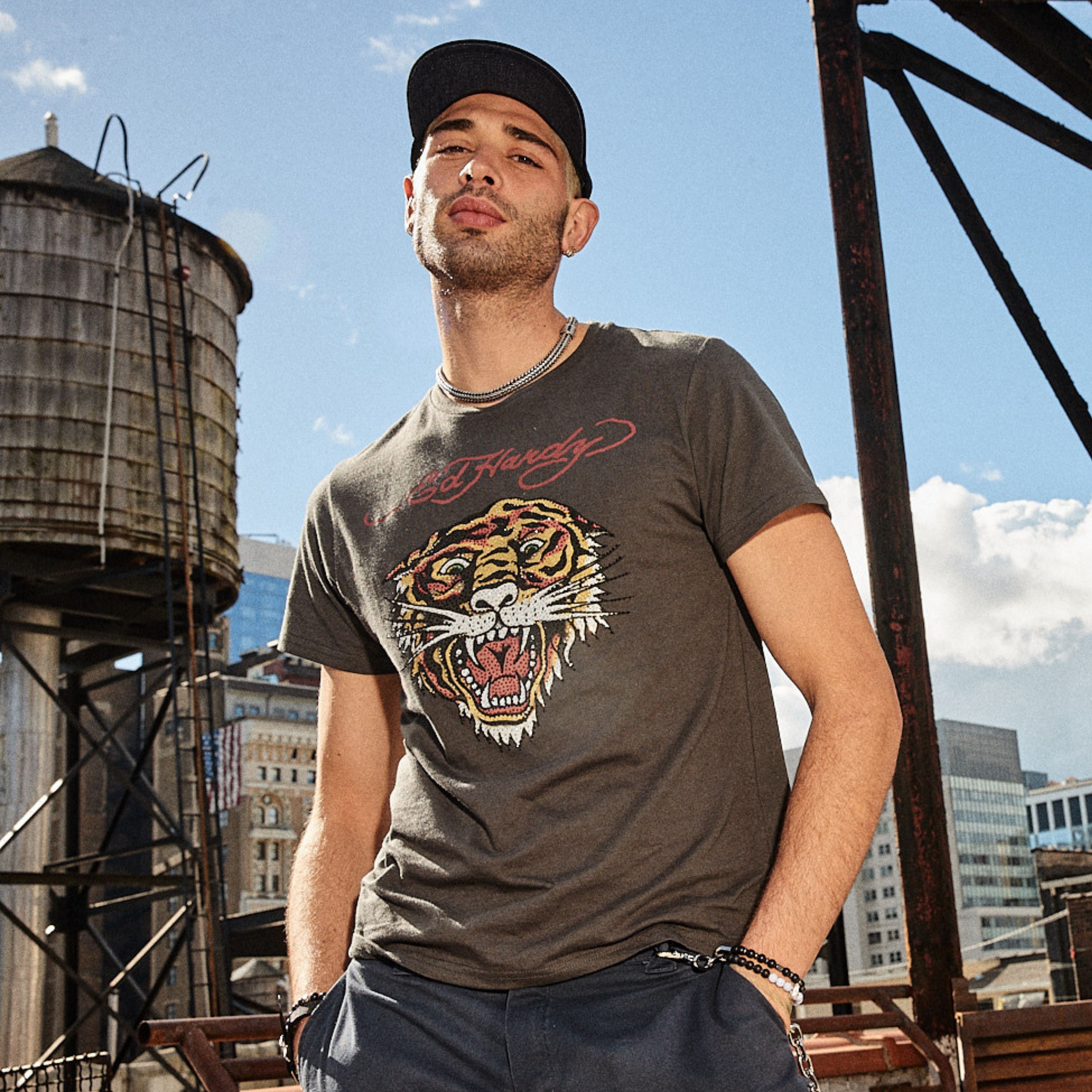 Rhinestone Tiger Tee - Black