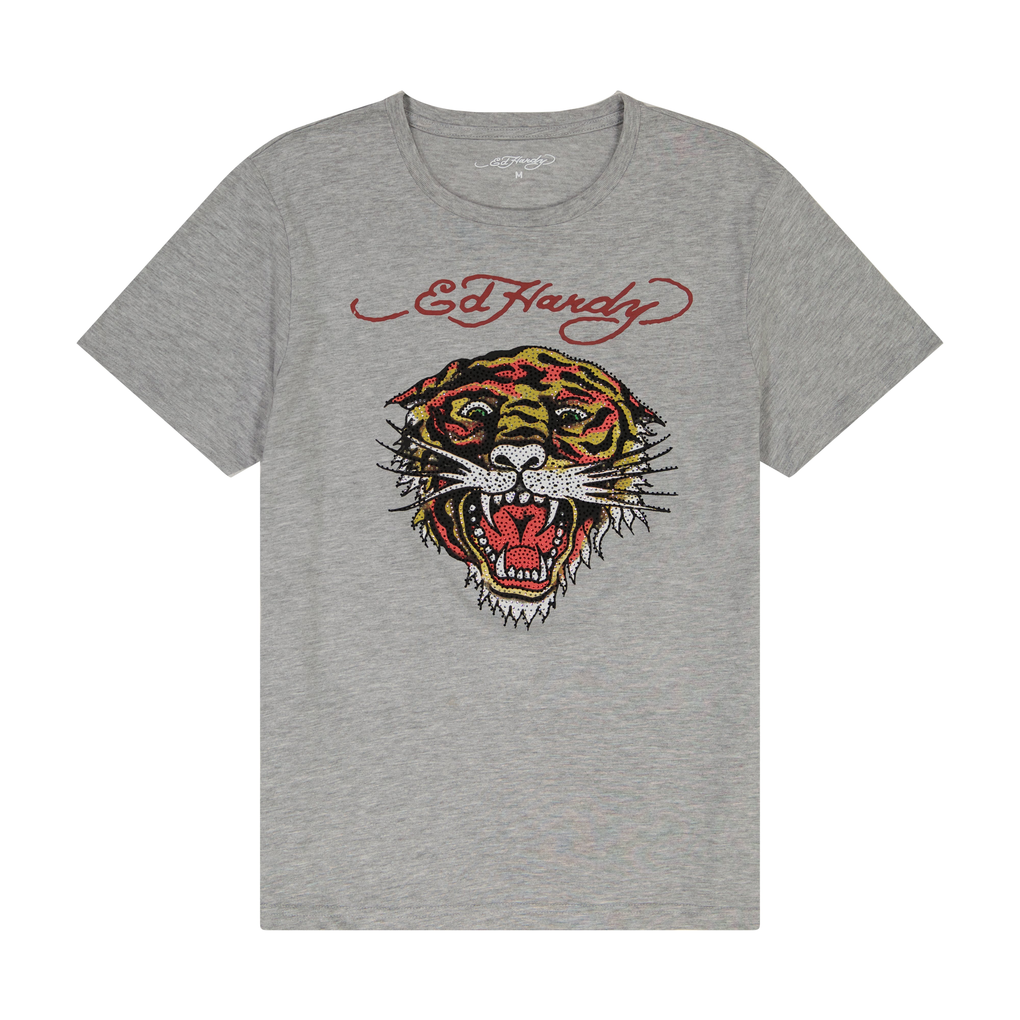edhardyoriginals S / Heather Gray Rhinestone Tiger Tee - Heather Grey