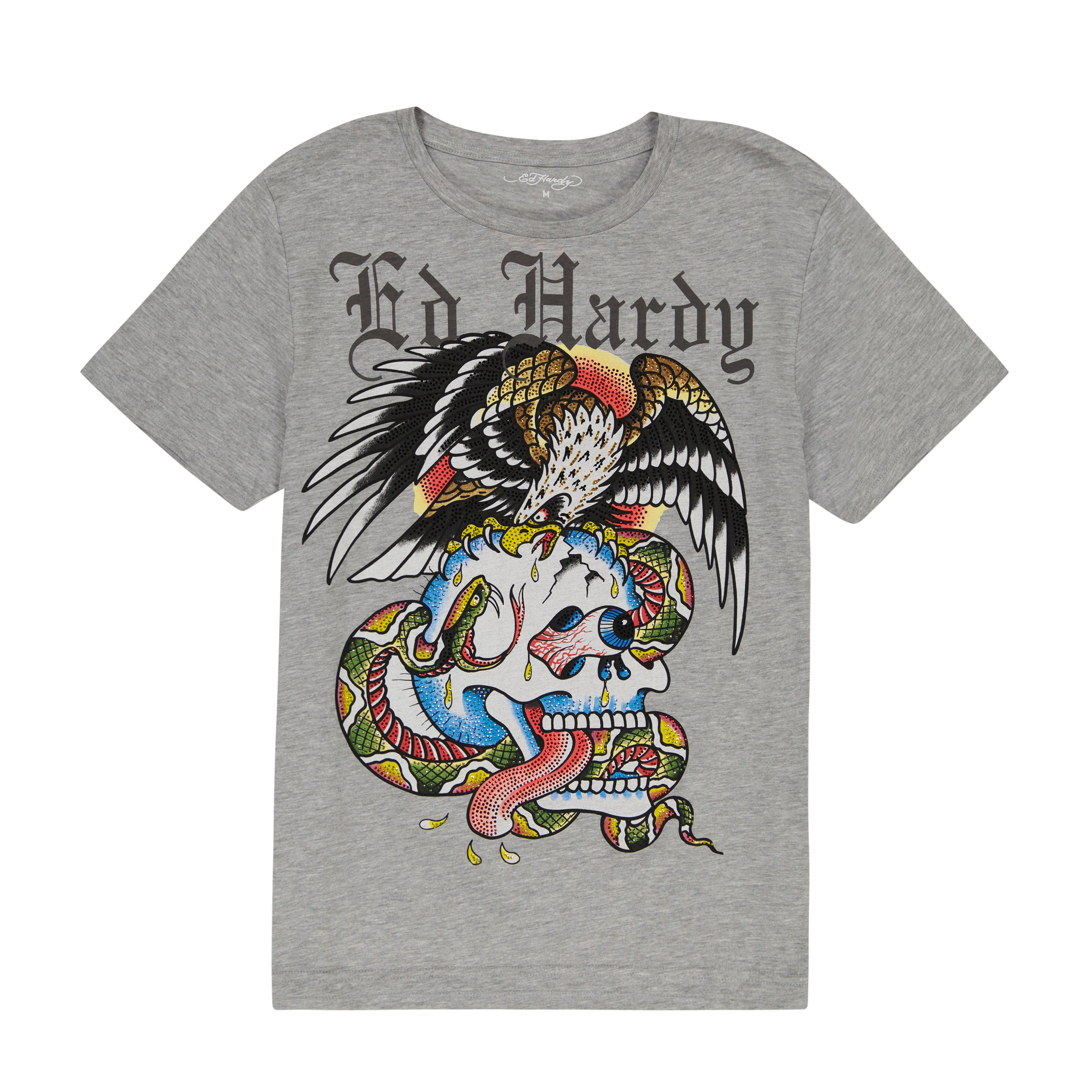 edhardyoriginals XS / Heather Gray Rhinestone Battle Skull Tee